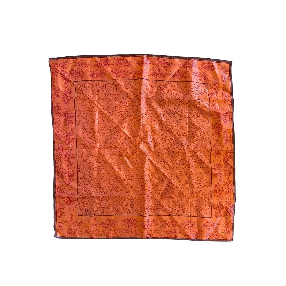 VTG 1970 Vera Neumann Orange Silk Scarf Floral Speckled Square Neckerchief 22x22